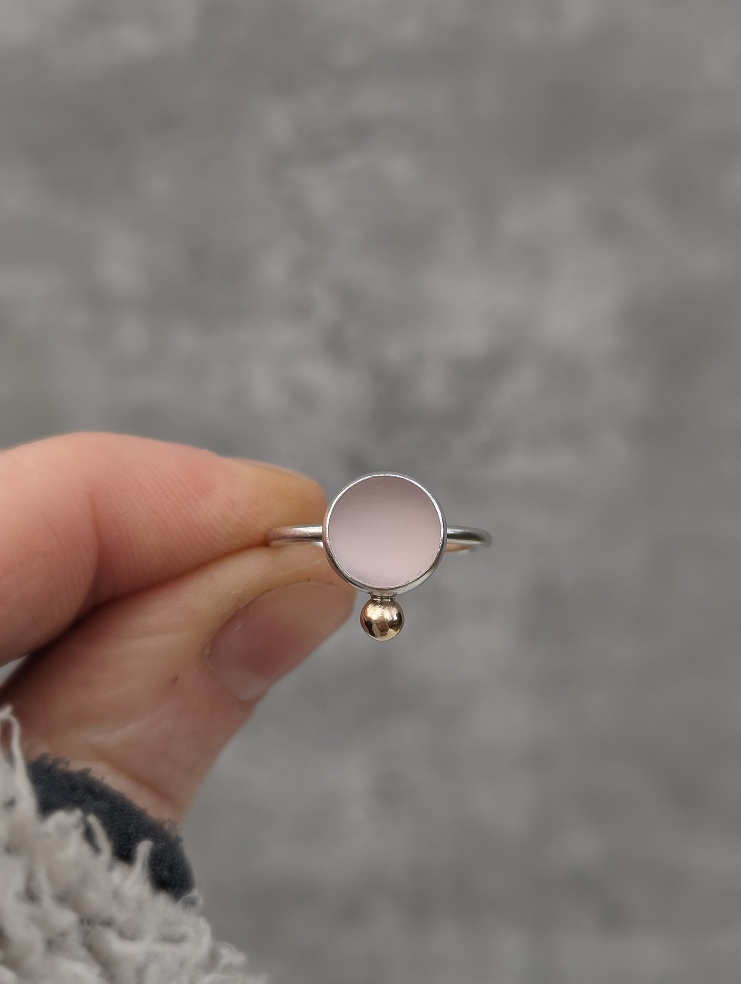 Blush pink seaglass ring with 9ct gold