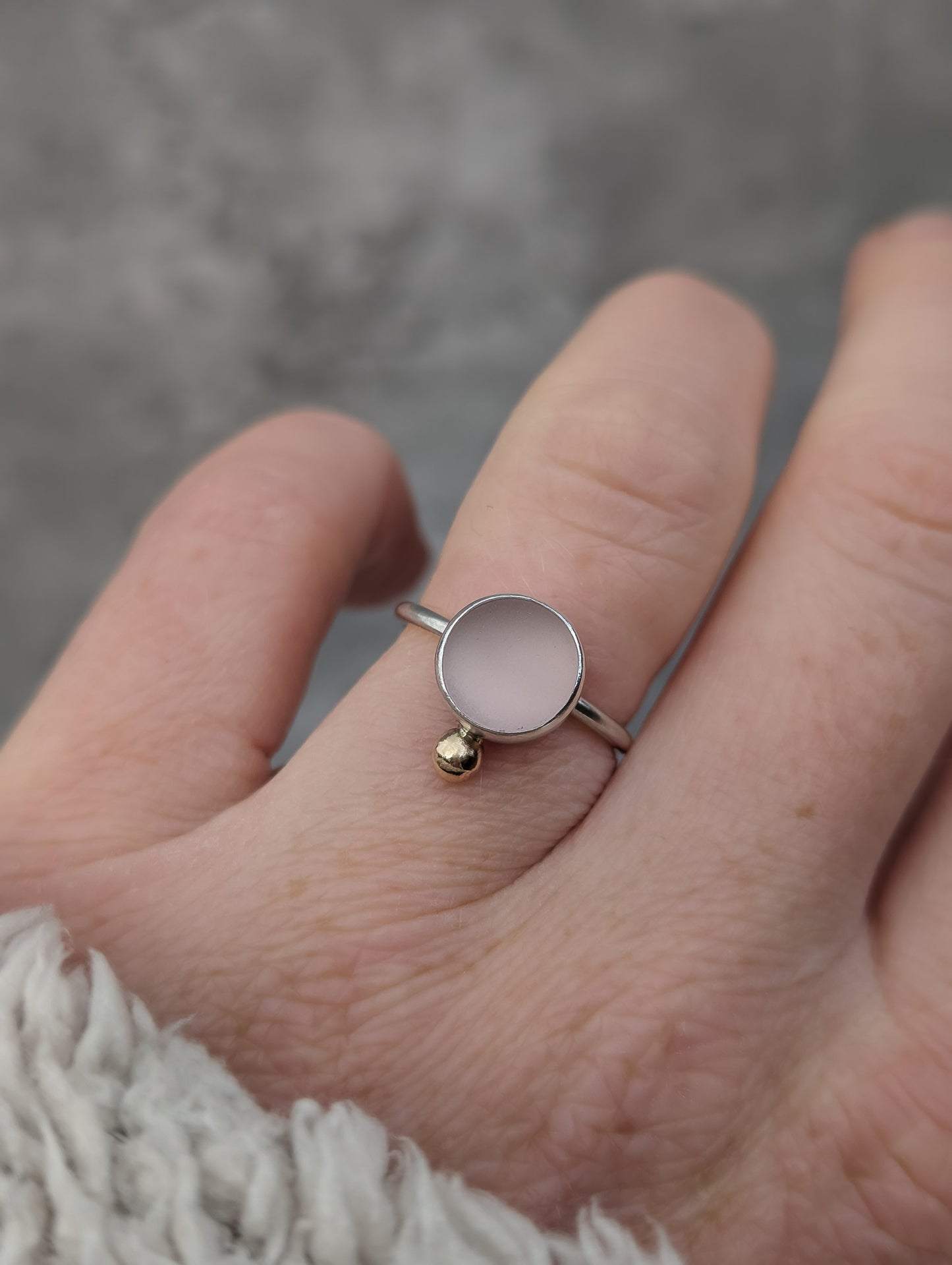 Blush pink seaglass ring with 9ct gold