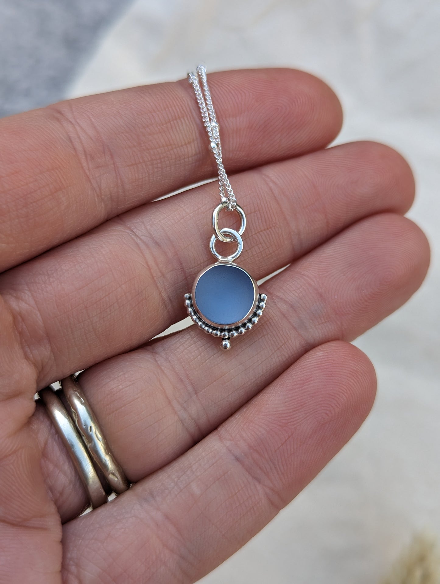 Cornflower blue seaglass necklace