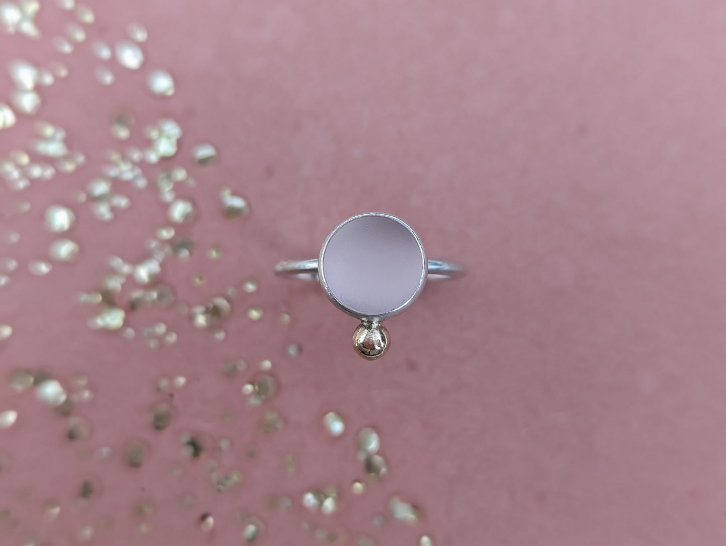 Blush pink seaglass ring with 9ct gold