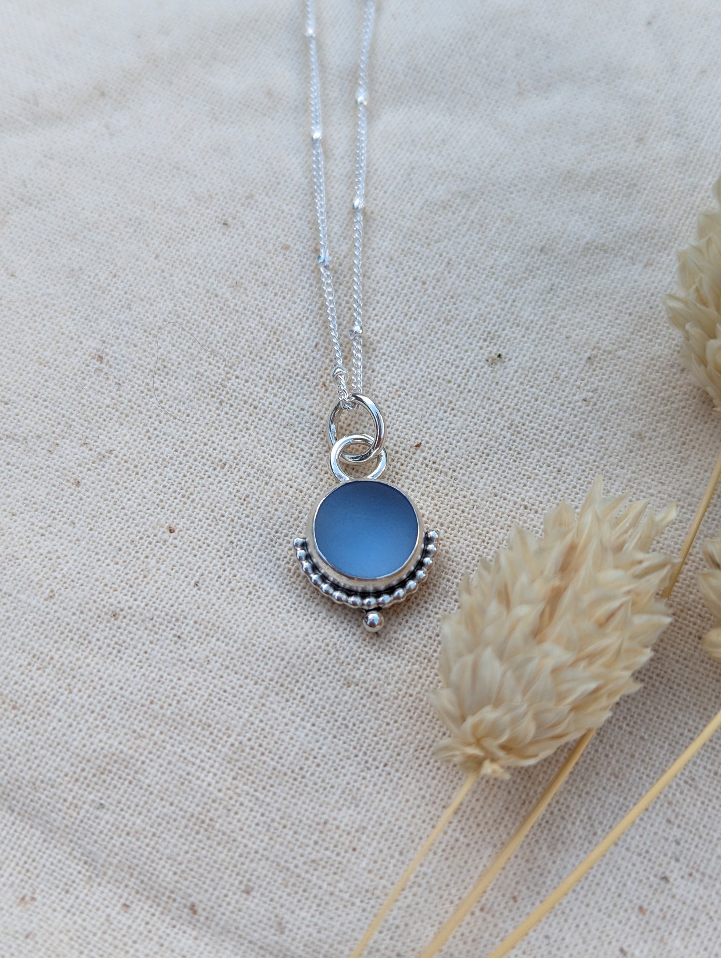 Cornflower blue seaglass necklace