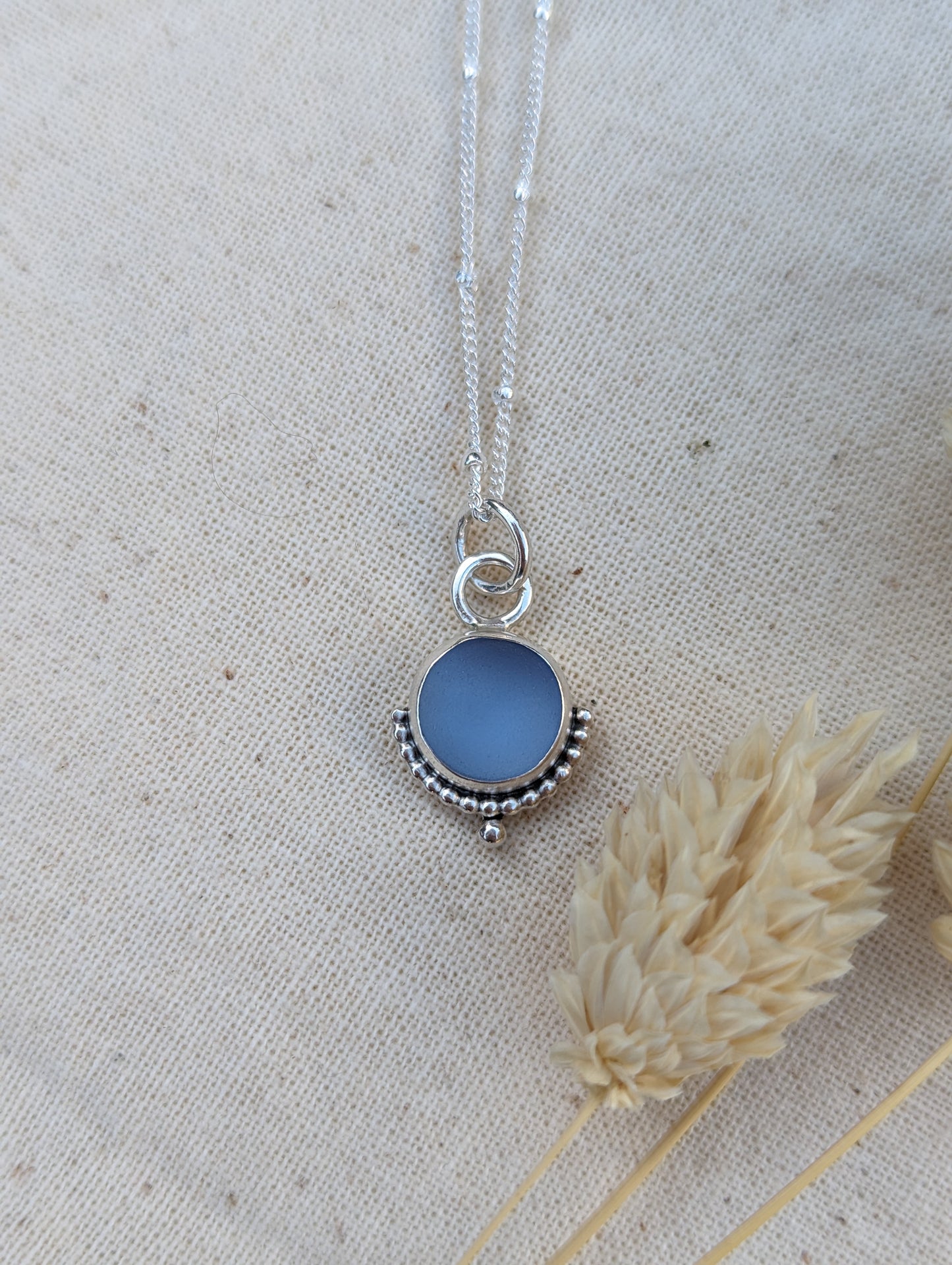 Cornflower blue seaglass necklace
