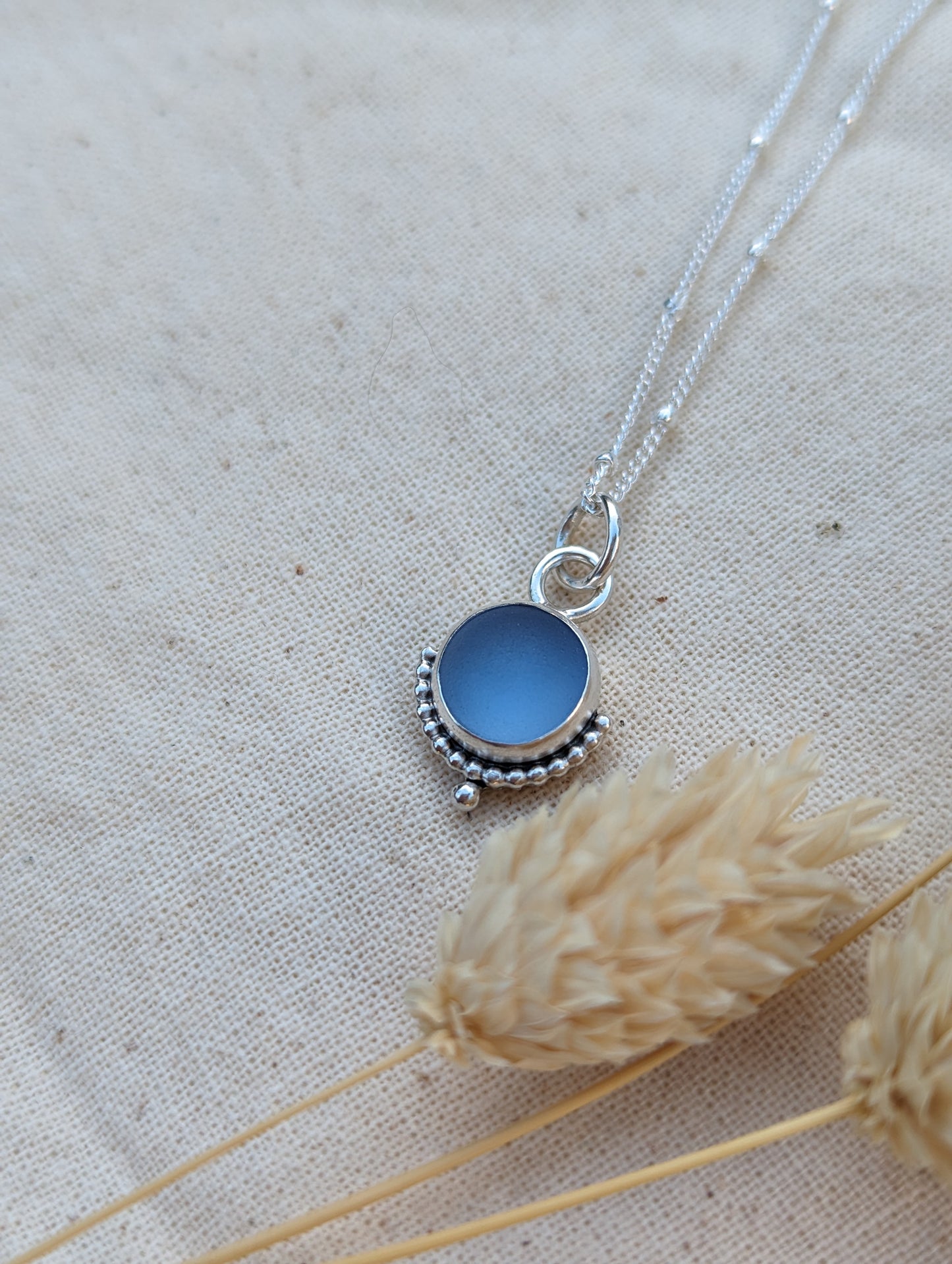 Cornflower blue seaglass necklace