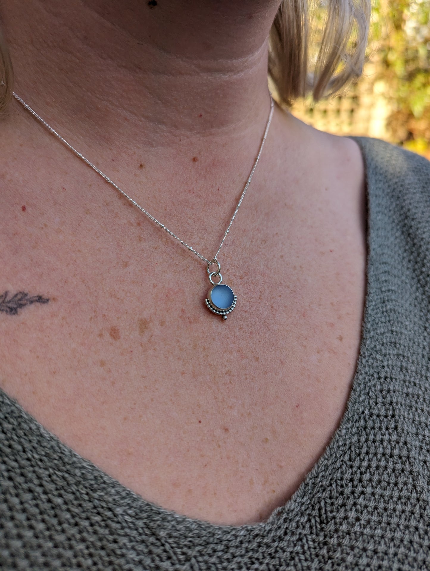 Cornflower blue seaglass necklace
