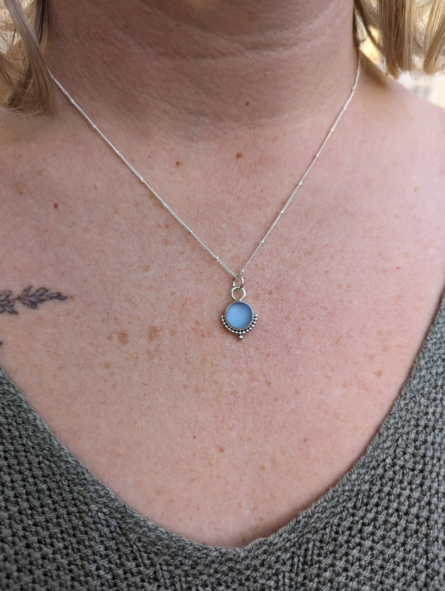 Cornflower blue seaglass necklace