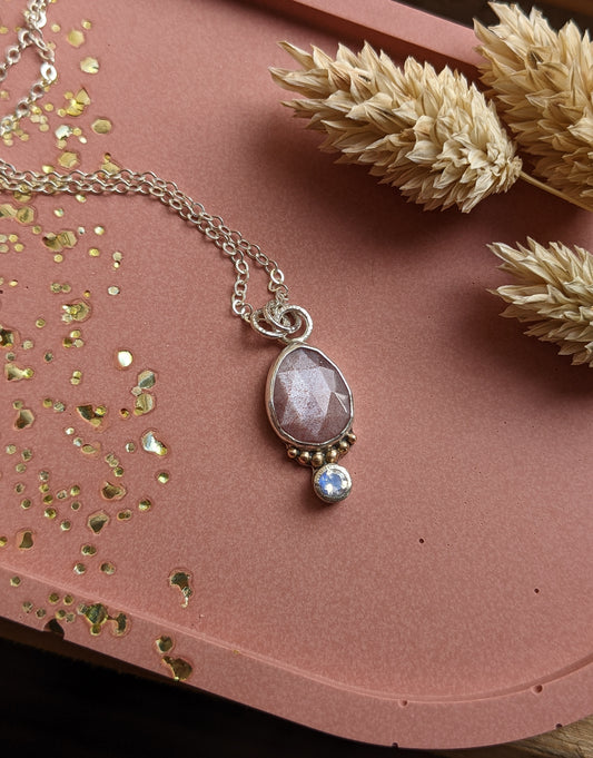 Peach Moonstone and Rainbow Moonstone necklace