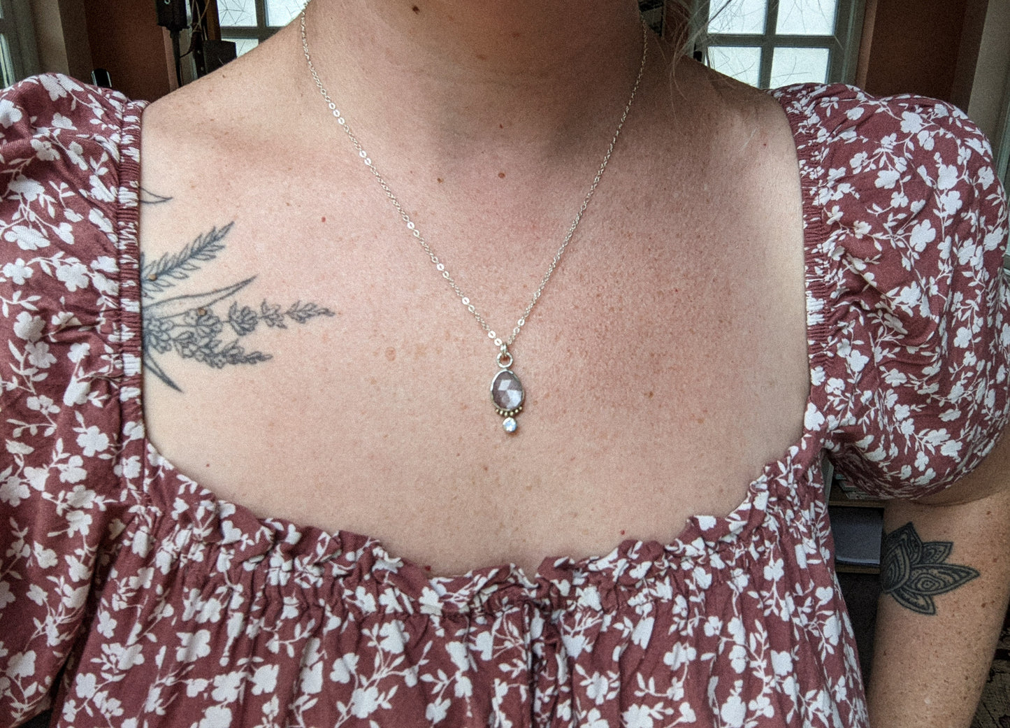 Peach Moonstone and Rainbow Moonstone necklace