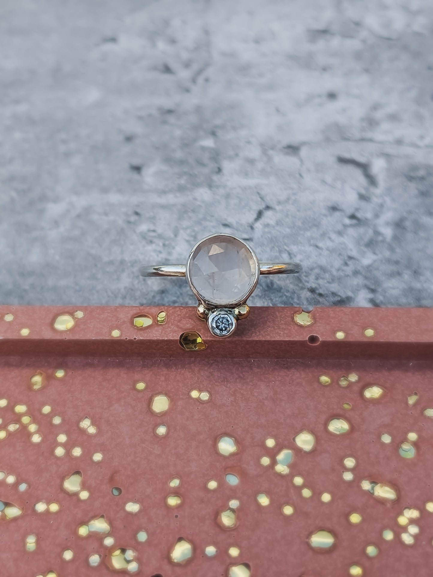 Moonstone and Cubic Zirconia Ring