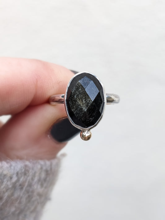 Rose Cut Obsidian Ring with Recycled Gold size K