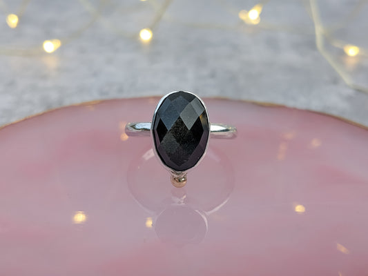 Rose Cut Obsidian Ring with Recycled Gold size P