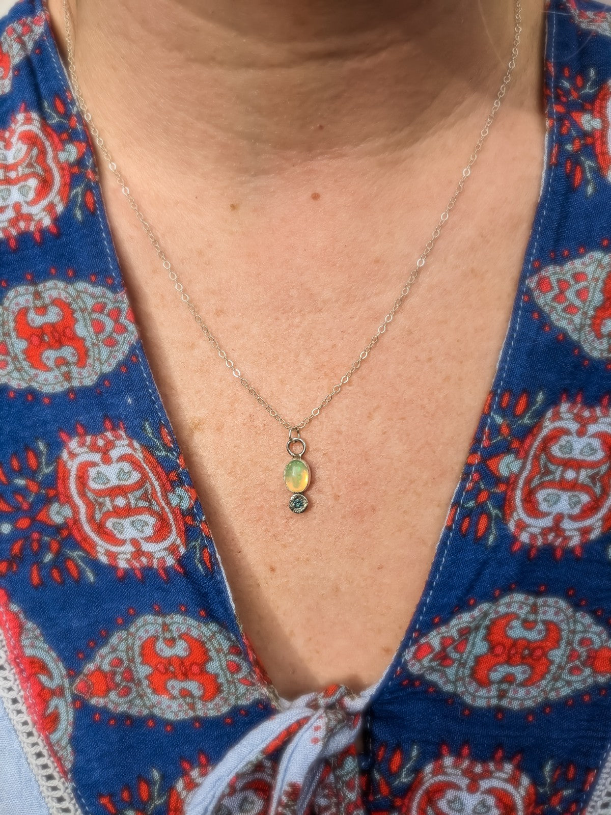 Opal and Sapphire Pendant Necklace