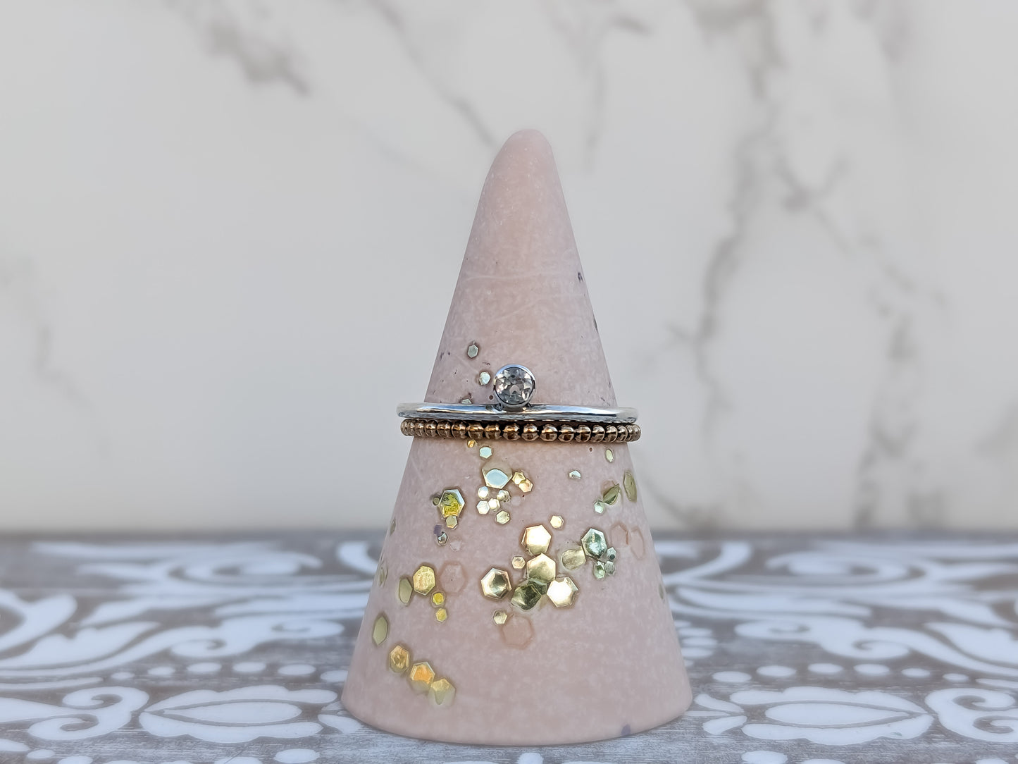Topaz Ring with Beaded Gold Stacking Ring