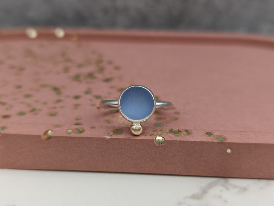 Cornflower blue seaglass ring with 9ct gold